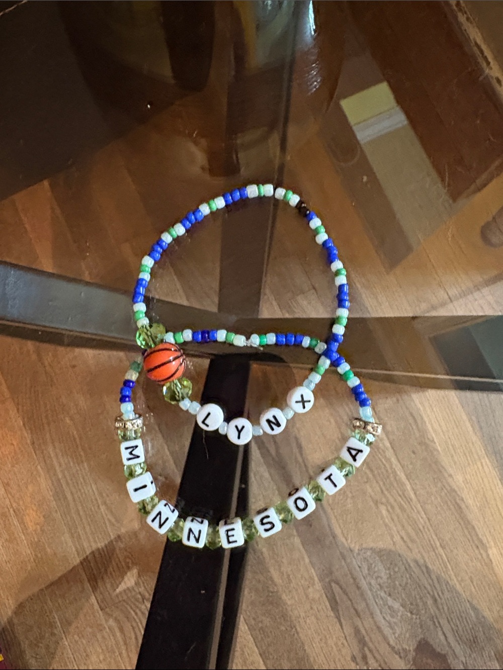 WNBA Beaded Minnesota LynxBracelet Set - Blue, Green Basketball Charm